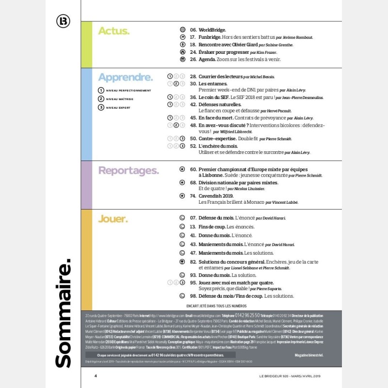 Le Bridgeur March / April 2019 - Older issues BeBRIDGE