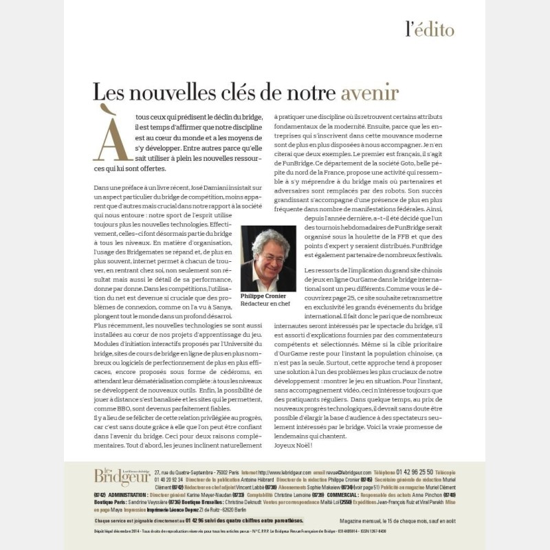 Le Bridgeur December 2014 - Older issues BeBRIDGE