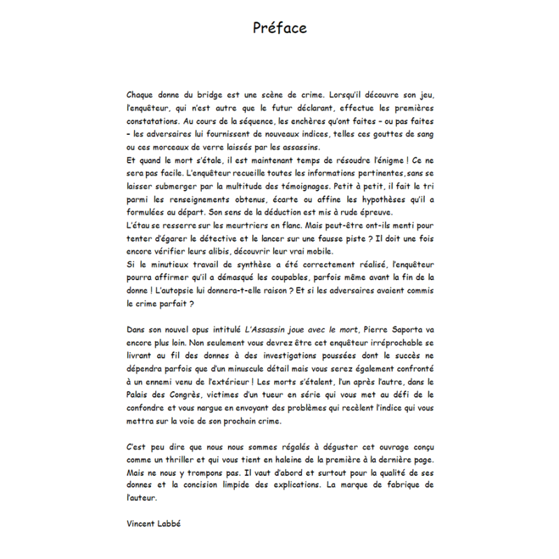 L'assassin joue avec le mort - Pierre Saporta Livres de bridge