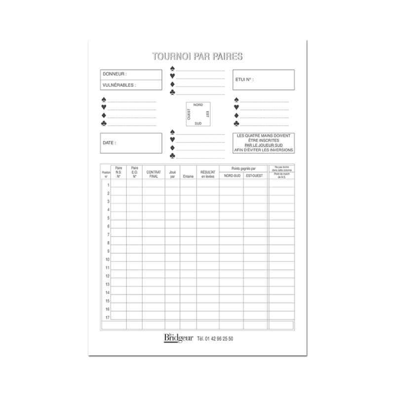 Brand sheets by Pairs - Score sheets