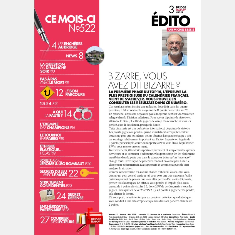 BRIDGERAMA+ Mai 2025 numérique ou papier Anciennes revues BRIDGERAMA+